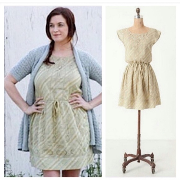 Anthropologie Meadow Rue Green Eyelet Cotton Dress Size 4 - Picture 2 of 11